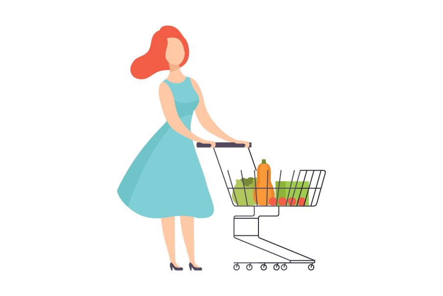 Illustration of woman with shopping trolley