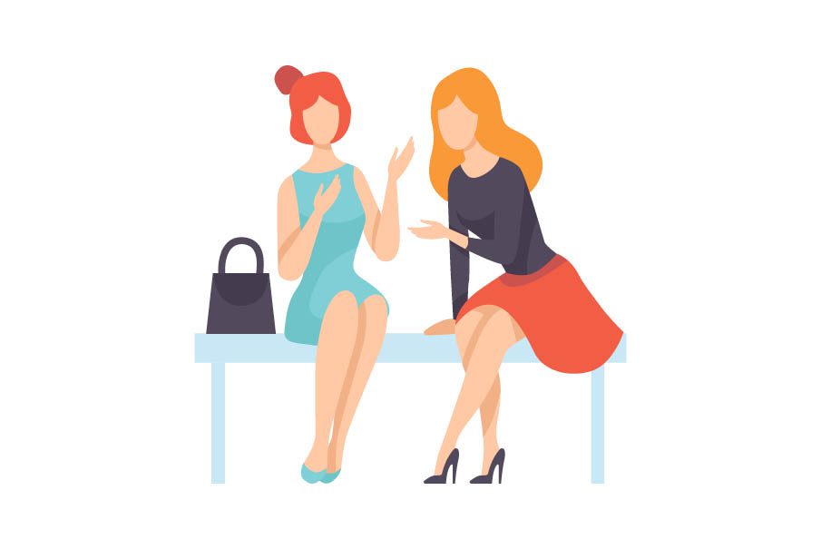 Illustration of two women sitting next to each other talking