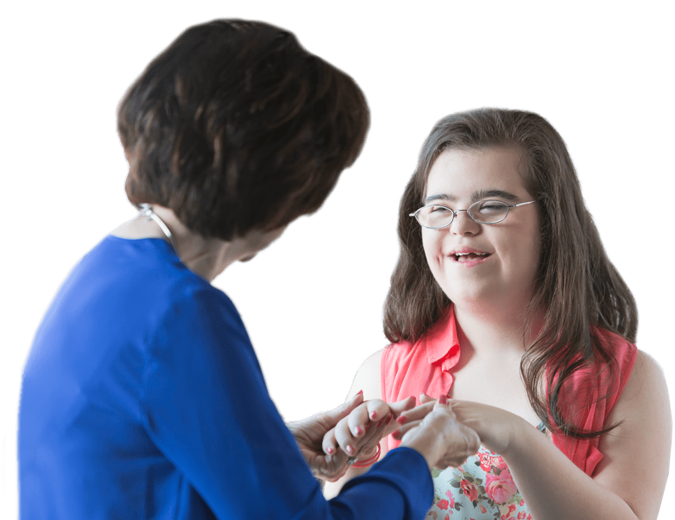Carer with woman with down syndrome
